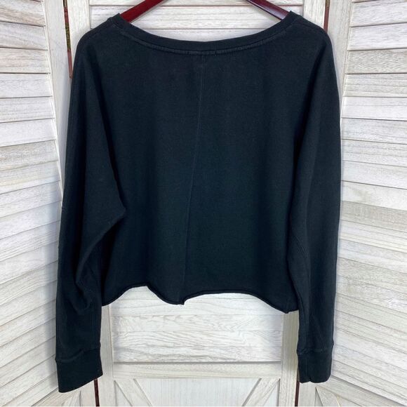 Aeropostale Cropped Cut Off Wide Fit Sweatshirt Black Large Rhinestone Cheetah - Picture 8 of 10